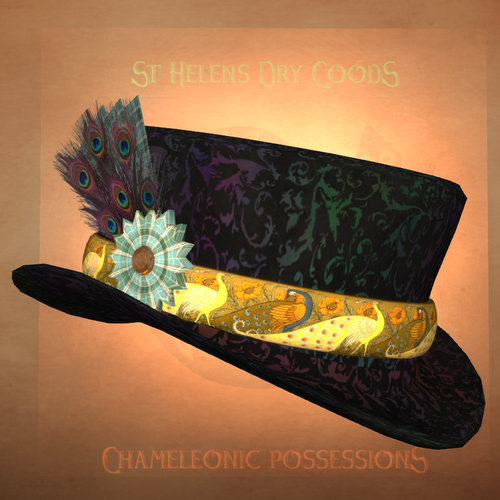 Black-on-rainbow plasma chiffon with peacock band