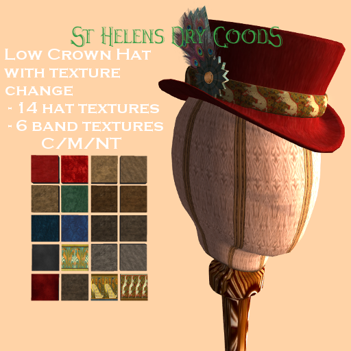 14 hat and 6 hatband textures, dozens of combinations