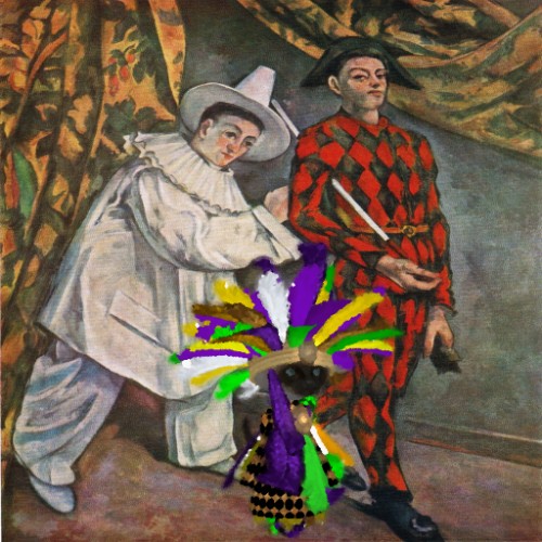 Paul Cezanne picture Mardi Gras with Pierot, Harlequin, and a Dinkies Kitty