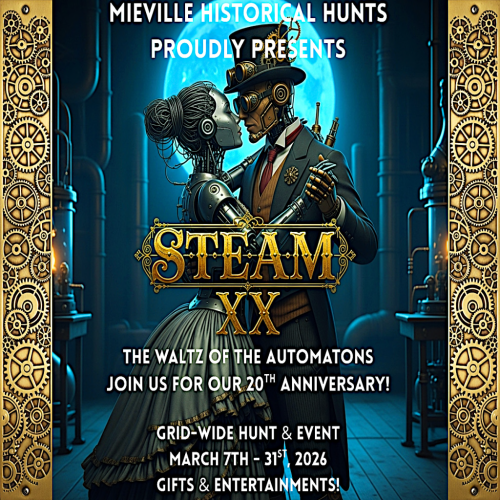 Steampunk robots dancing cheek to cheek